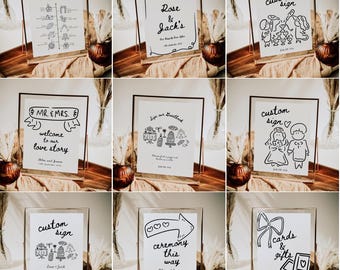 Hand drawn Wedding Table Sign, Editable Template, Whimsical Theme, Ceremony Signage