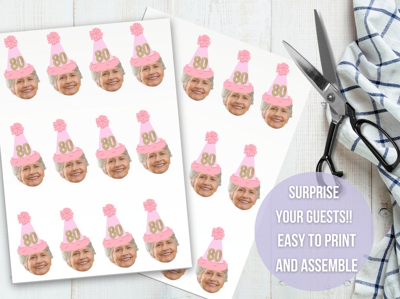 80th Birthday Cupcake Topper With Face, Personalized Photo (PDF Pattern ...