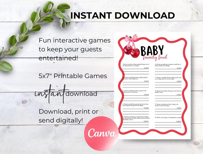 Printable Cherry on Top Baby Shower Games, Cherry Old Wives Tales