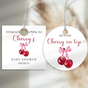 Cherry on Top Thank you Tag Template, Editable Cherries Tag, She is the Cherry on Top Favors,  Cherry Cupcake Topper for Baby Shower, CHRY