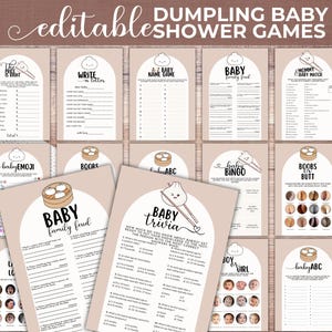 Pacchetto di giochi modificabili per baby shower a tema ravioli, giochi a tema ravioli per baby shower, giochi a tema Dim Sum Bao per baby shower, DMPL