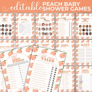 Pacchetto giochi per baby shower Sweet Peach, set di giochi modificabili Peach, giochi per feste Peach, Sweet Little Peach, SPC1