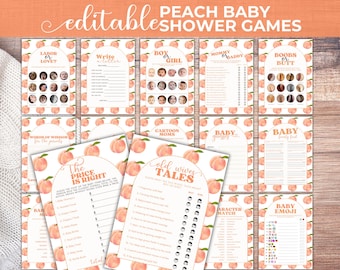 Sweet Peach Baby Shower Games Bundle, Editable Party Games (Digital)