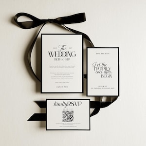 Classic Old Money Wedding Template Suite, Luxury Black White Invitation Set, Editable Elegant Modern Minimalist Wedding Invites