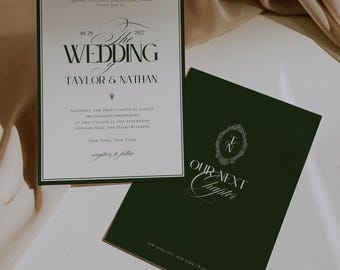 Old Money Invite Set, Full Wedding Suite, Editable Template, Olive Green, Classic Estate