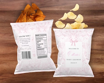 Pink Toile De Jouy Chip Bag Template, Editable DIY Chip Wrapper Printable, PTOI