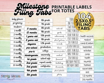 Milestone Memory Box Labels, Editable Filing Tabs Template (Digital Download)