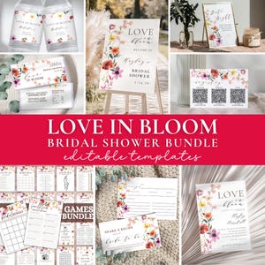 Love in Bloom Bridal Shower Bundle, Wildflower Bridal Shower Invitation, Spring Bridal Shower, Bridal Shower Decor, Editable Templates, LBBS
