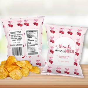 Cherry on Top Chip Bag Template, Editable Cherries Baby Chip Wrapper Printable, Berry Birthday Party Favor, CHRY