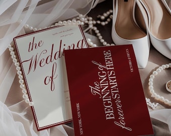 Luxury Wedding Invitation Suite Template, Elegant Red and Cream Invite Set, Timeless Invites