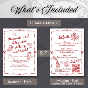 Wedding Invite Template, Editable Hand Drawn Double Sided Doodle Illustrated Invitation, Colorful Handwritten Details Rsvp with QR Code, 610 image 4