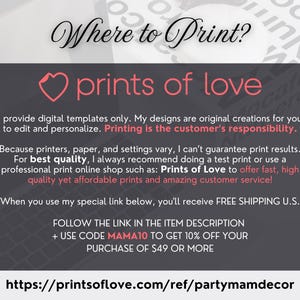 May include: A promotional graphic with the text "Where to Print?" and "prints of love" in pink. The text provides information about digital templates and printing services, with a website address at the bottom.
