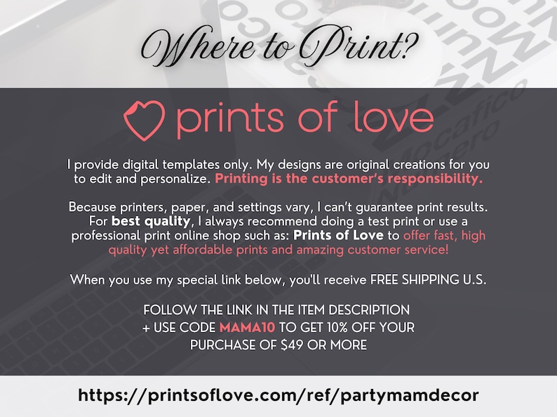 May include: A promotional graphic with the text "Where to Print?" and "prints of love" in pink. The text provides information about digital templates and printing services, with a website address at the bottom.
