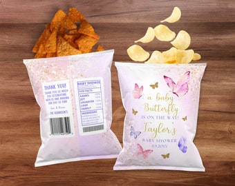Butterfly Baby Shower Chip Bag Template, DIY Wrapper (Digital Download)