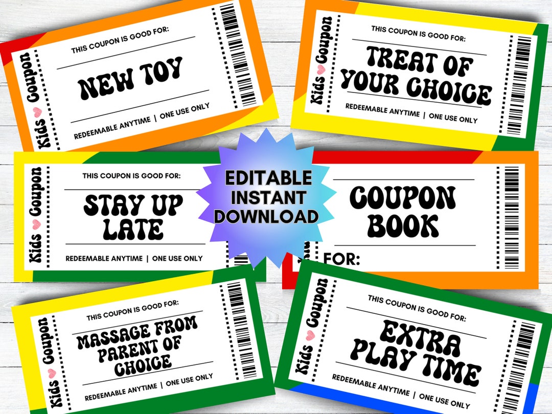 Editable Kids Reward Coupons, Fully Customizable Kid Coupon Book ...