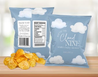 Cloud Nine Baby Shower Chip Bag Template, DIY Printable (Editable)