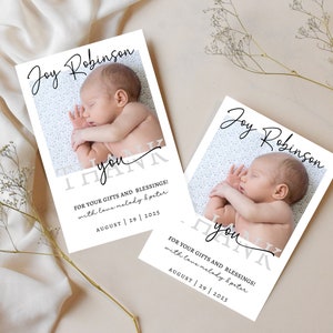 Photo Thank You Card with Name, Newborn Birth Card, Personalized Birth Announcement ThankYou Card Template, Baby Shower Thank You Card Canva