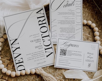 Classic Wedding Invitation Suite • Editable Elegant Wedding Card Set • Save the Date & QR Code Template