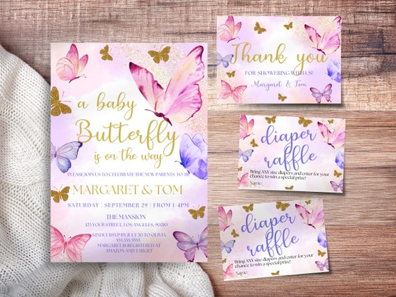 Editable Butterfly Baby Shower Invitation Bundle (Canva Template)