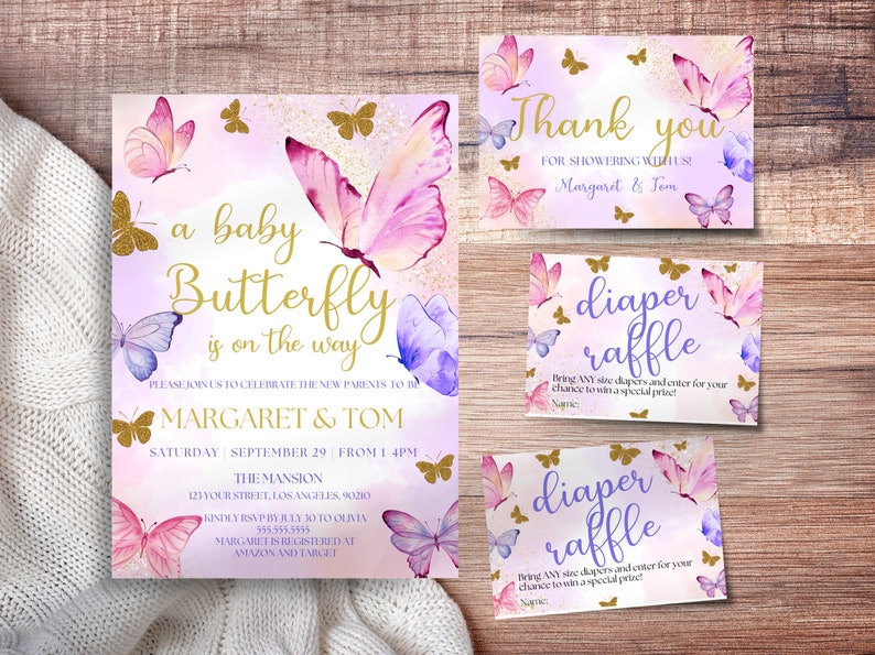 Editable Butterfly Baby Shower Invitation Bundle (canva Template) - Etsy
