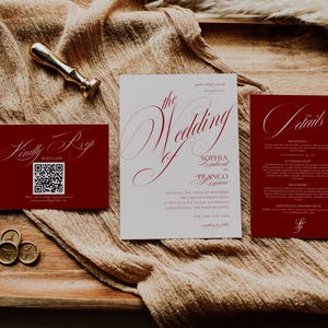 Timeless Red Wedding Invitation Suite, Editable Old Money Red Wedding Invitation Template Set, Canva Template, RETR