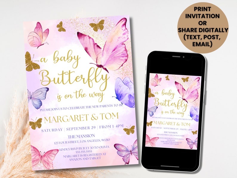 Editable Butterfly Baby Shower Invitation Bundle (canva Template) - Etsy