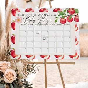Apple Baby Due Date Calender Template, Editable Baby Prediction Game, Apple Theme Baby Due Date Calendar, Guess Baby&#39;s Birth Date