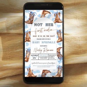 Cowgirl Boots Baby Sprinkle Evite, Editable Country Girl Text Message Invitation, Western Evite Template, Not Her First Rodeo Baby Sprinkle