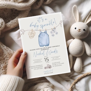 Modello di invito Baby Sprinkle blu, invito Baby Sprinkle modificabile, Baby Shower blu, invito Baby Shower Boho, BLU1