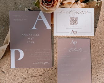 Romantic Blush Pink Wedding Invitation Set, Dusty Rose, Editable Templates, BLP1