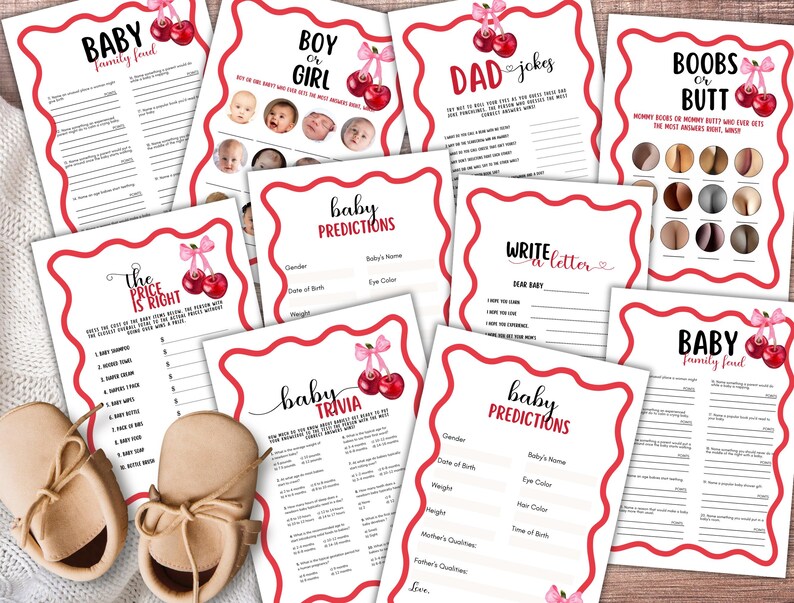 Printable Cherry on Top Baby Shower Games, Cherry Old Wives Tales