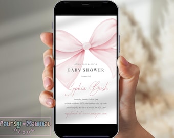 Pink Bow Baby Shower Invitation, Electronic Evite (Digital Download)