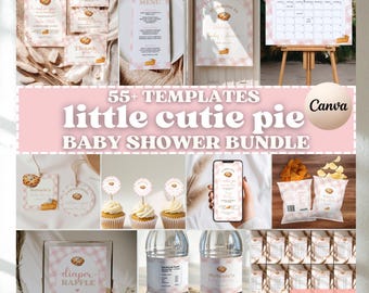 Conjunto de invitaciones para fiesta de baby shower con temática de pastelito, paquete de plantillas y diseño de picnic, imprimibles de Canva.