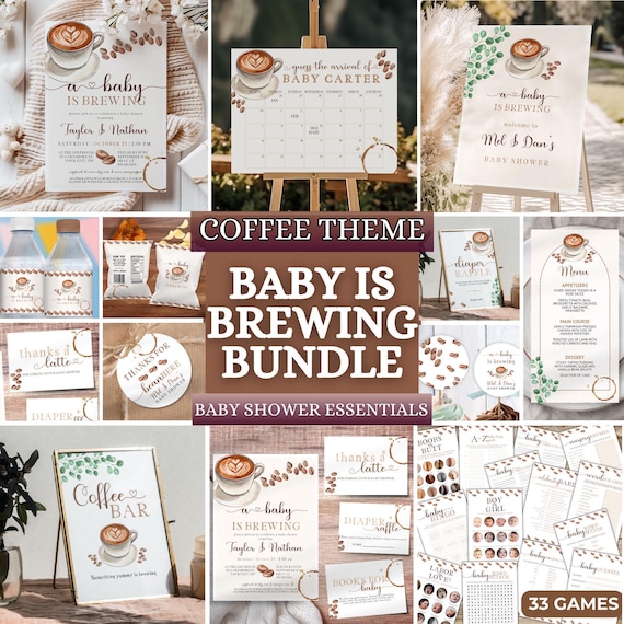 Coffee Baby Shower Bundle, Baby is Brewing Theme (Instant Download)