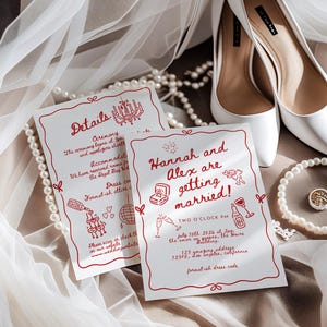 Wedding Invite Template, Editable Hand Drawn Double Sided Doodle Illustrated Invitation, Colorful Handwritten Details Rsvp with QR Code, 610 image 2