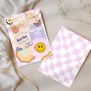 Modèle d'Invitation neuvième anniversaire, faire-part 9e anniversaire groovy rétro modifiable, carte 9e anniversaire Disco Kids, 9 est un jeu d'invitations Vibe