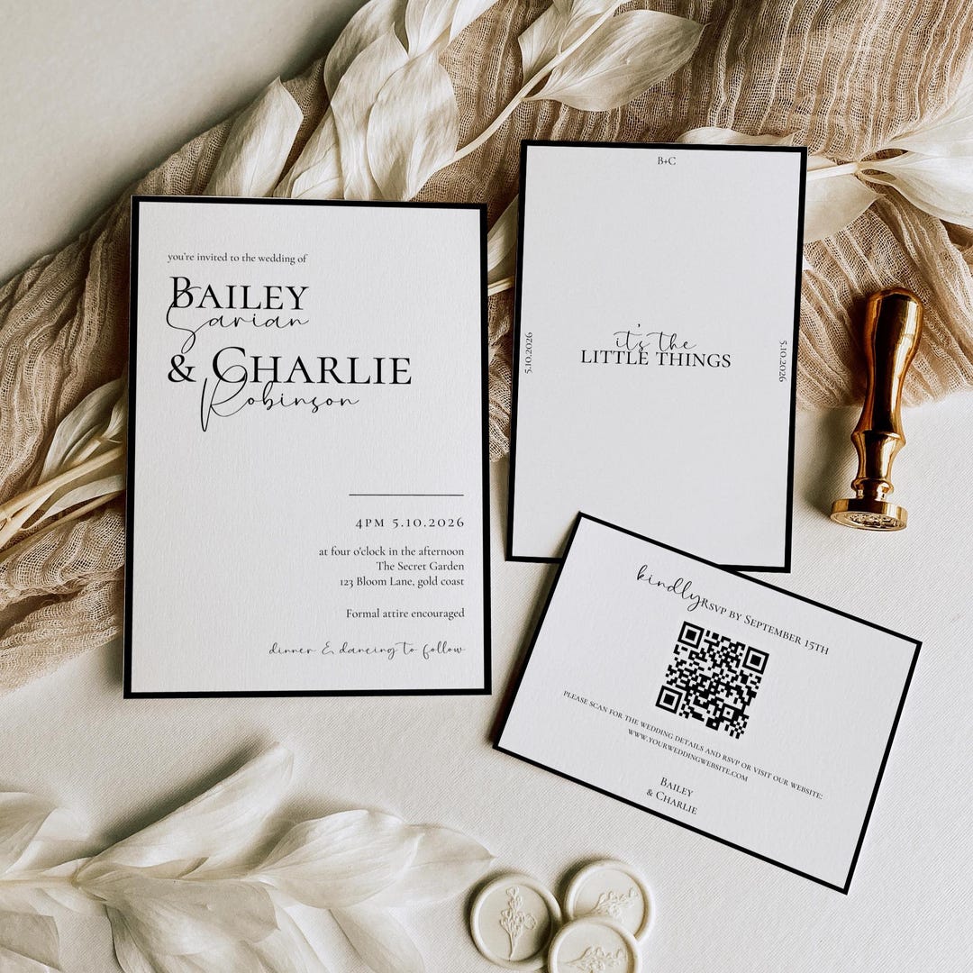 Editable Classic Wedding Invite Template Suite, Modern Invitation Set ...