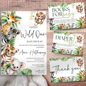 Conjunto de convites para chá de bebê Safari, pacote editável para chá de bebê Safari, chá de bebê com animais da selva, conjunto de safári neutro em termos de gênero, SFR2