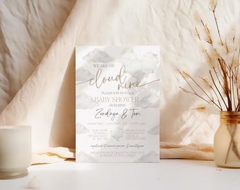 Cloud Nine Baby Shower Invitation Template (Editable in Canva)