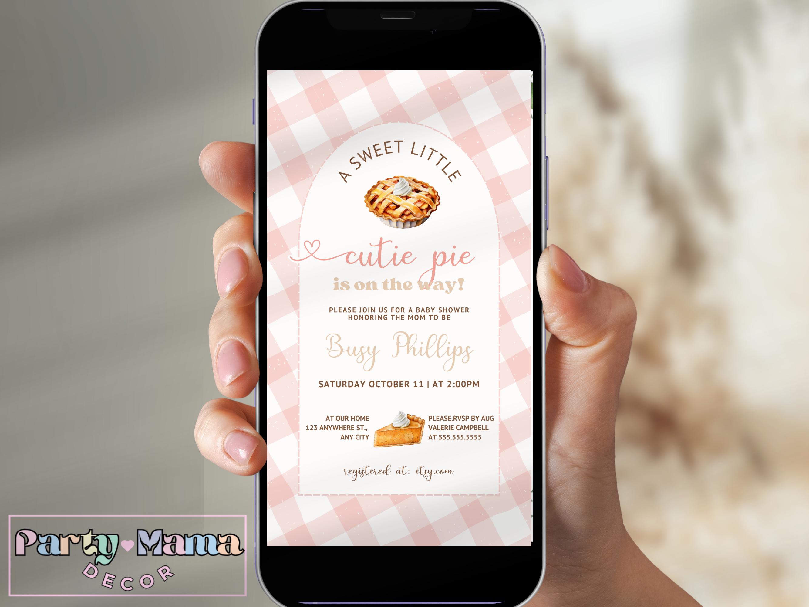Electronic Cutie Pie Baby Shower Invitation Template, A Sweet Little Cutie Pie is on the Way Evite, Text Message Pie Invite