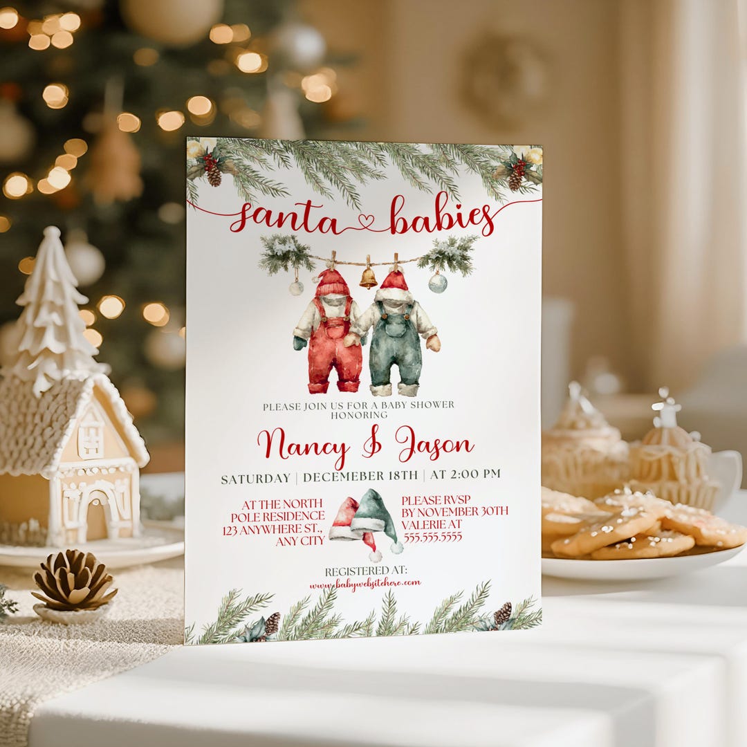 Santa Babies Invite Template, Editable, Christmas Twins, Instant ...