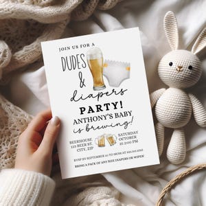 Beer and Diaper Party Manshower Invitation, Editable Brew and Diaper Invite for Baby Shower, Dadchelor Dudes and Diapers Invitation Template