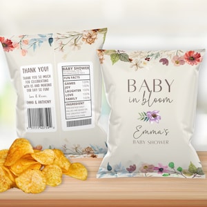 Sjabloon baby in bloei babyshower chipzakje, bewerkbare bloemenverpakking voor chips, bloemen babyshower chipzakje afdrukbaar, doe-het-zelfzakjes chips, BIB2
