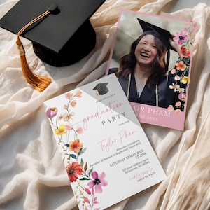 Wildflower Graduation Invitation Bundle, Graduation Party Templates, Wildflower Grad Party Invite, Floral Highshool College Party Decor,WFGR