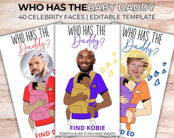 Celebrity Baby Shower Game, Find the Daddy Scratch Card (Editable Template)