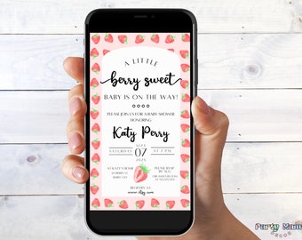 Editable Strawberry Baby Shower Evite, Berry Sweet Invitation Template
