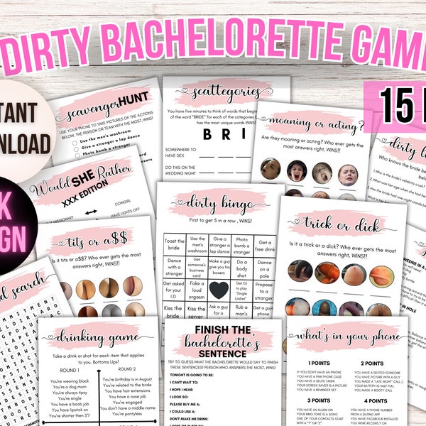 Bachelorette Party Games Dirty, Dirty Bachelorette Party Games, Hens Party Games, Printable Bridal Shower Games, Funny Bridal Shower Games