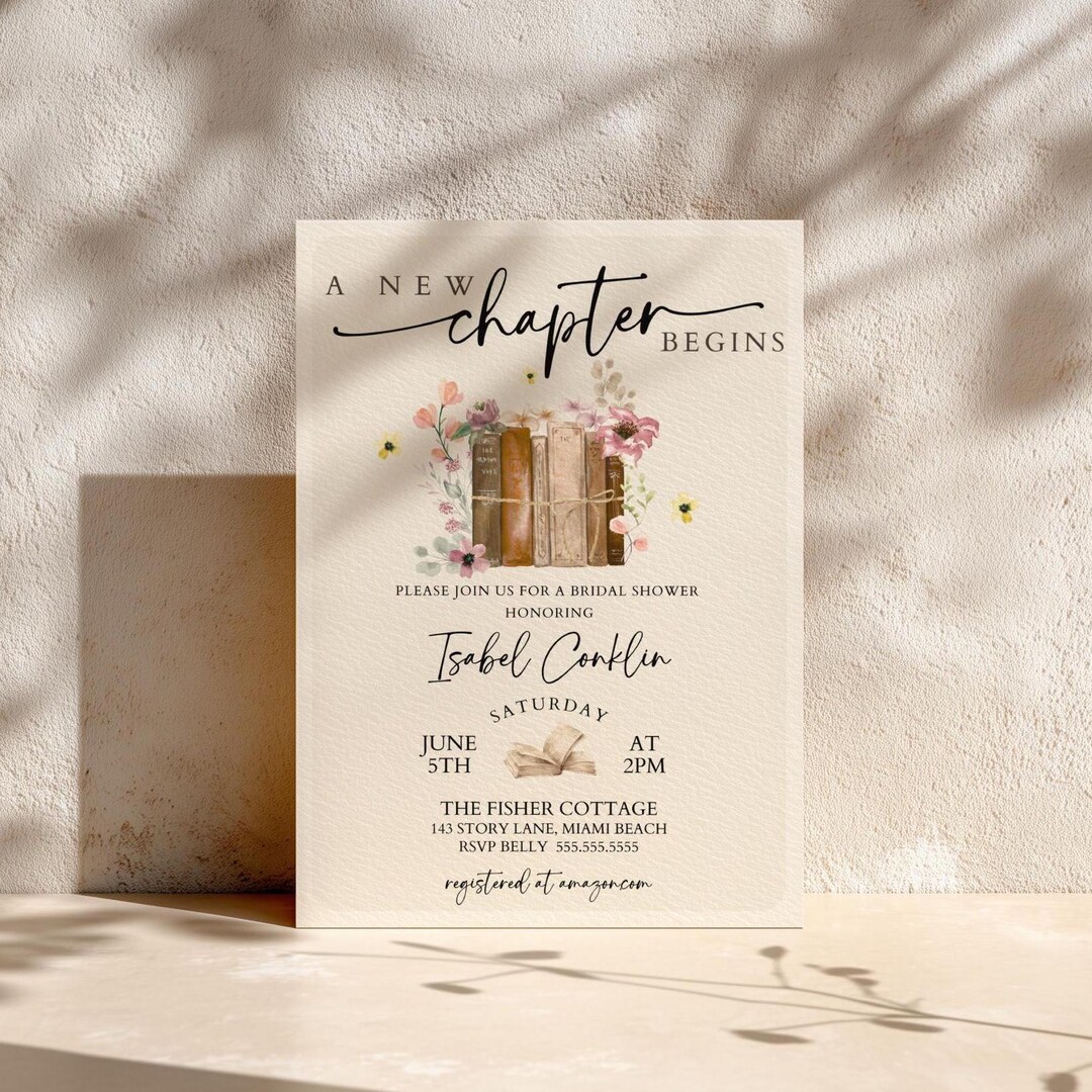 New Chapter Begins Bridal Shower Invite Template, Editable Template ...