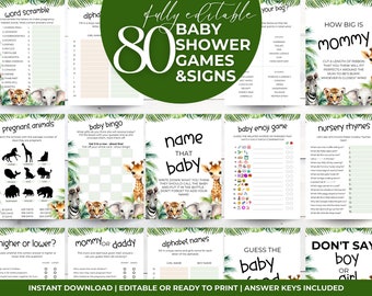 Bundel met safari-babyshowers, junglethema (bewerkbaar, afdrukbaar)