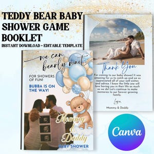 Editable We Can Bearly Wait Baby Shower Games Printable Booklet, Co ed Bear Baby Shower Games, 24 Page Baby Shower Games Magazine